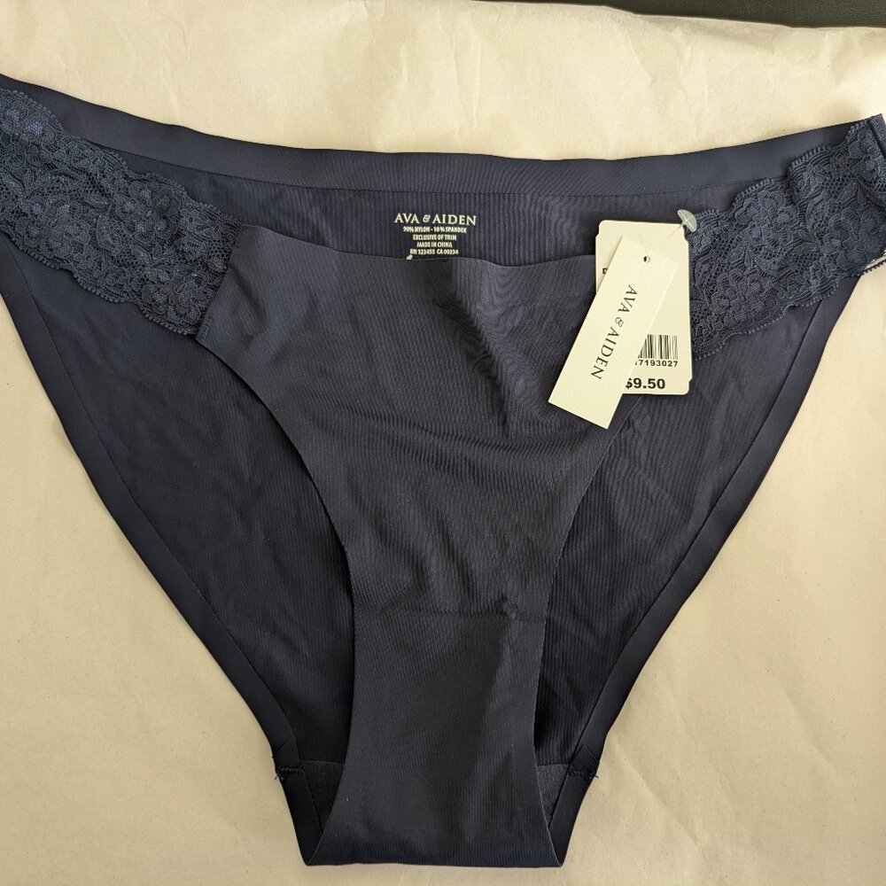 Ava & Aiden Lace Accent Underware NWT Large Navy Blue Womens